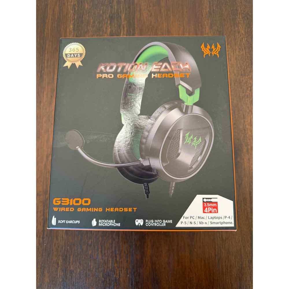 Kotion Each G3100 Pro Gaming Headset Wired Green Black Noise Cancelling Mic